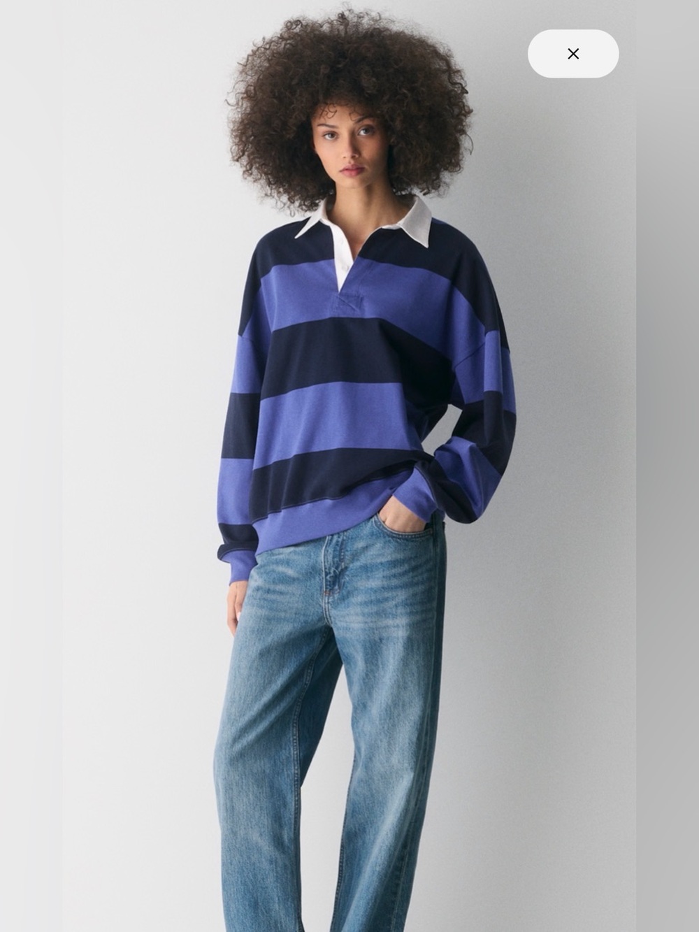 TNA Might Cotton Loma Striped Rugby Pullover Sweater in Blue and Navy